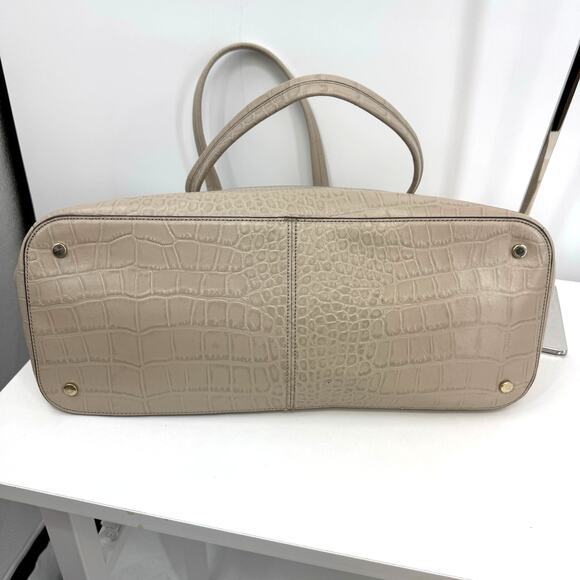 Cole Haan Tail Leather Croc Embossed Tote Taupe Double Zip Work Travel - Picture 7 of 14